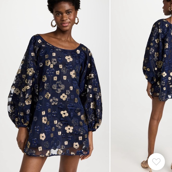 Arianne Navy and Gold Floral Mini Dress - Picture 3 of 3